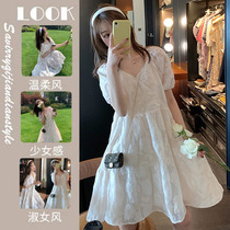 Big Code Women Dress 2022 Summer New Fat Mm Display Slim Fit Fairy Dress Dress Fashion Sweet And White Doll Dress