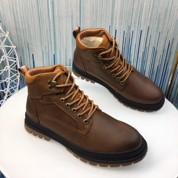 Genuine leather wool warm men's martin boots high top snow boots