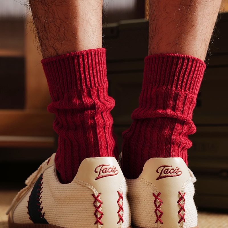 Uncle Hasu Men's Red Thick Line Mid-Calf Socks, Trendy and Unique Anchor Red Long Socks, Zodiac Year New Year Socks