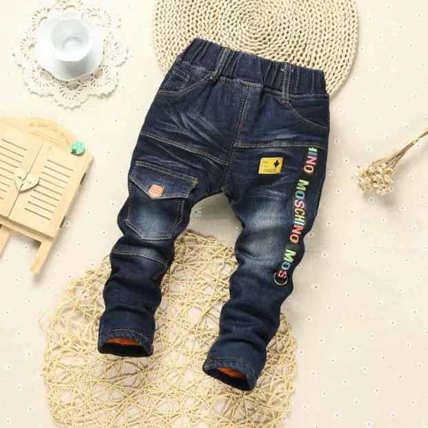 Các mẫu mùa thu đông cho bé trai Quần jeans Hàn Quốc 1-2-3-4 tuổi Quần trẻ em quần mùa xuân quần cộng với quần dài