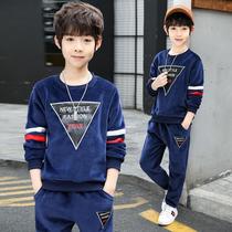 Golden velvet suit children Spring plus velvet boy Net red ocean trend male Spring and Autumn Sweater sports Tide brand spring