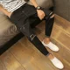 Hàn Quốc quần ulzzang nam lỏng lỗ Nhật Bản phong cách Harajuku quần jean bf cỡ nhỏ les đẹp trai t chín quần quần dài nam