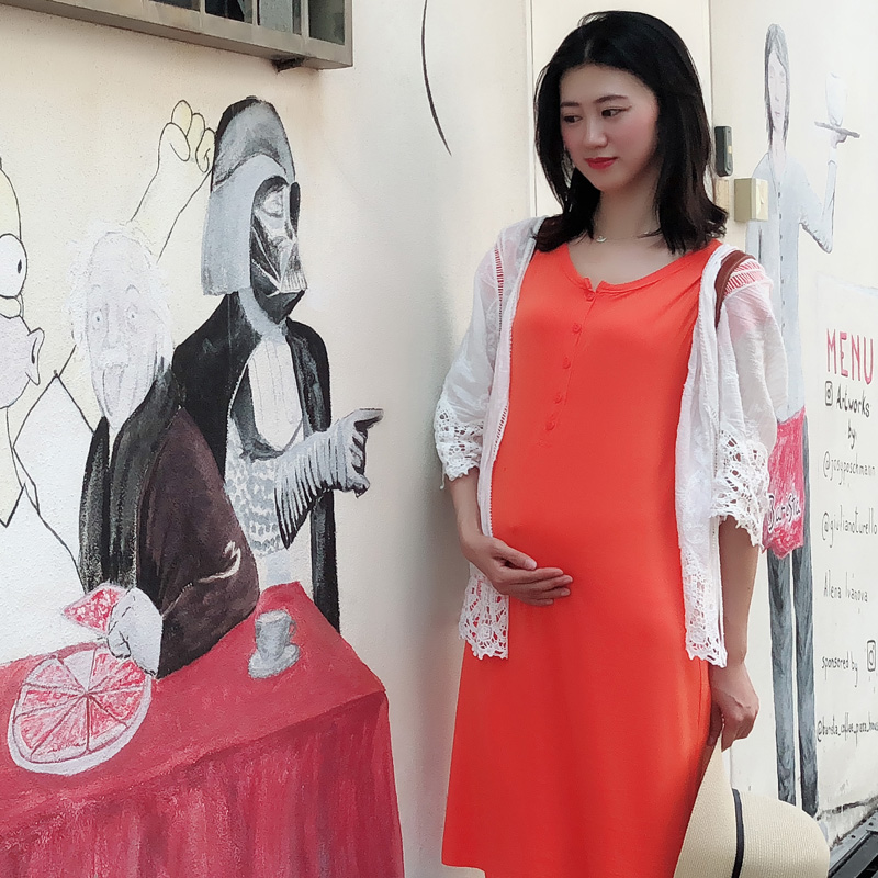 Modell pregnancy woman dress in spring summer Libra with long version over knee, long skirt, postpartum breast-feeding nepotism nepotism