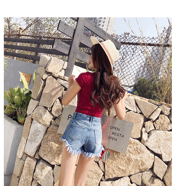 VK旗艦店 韓系時尚流蘇邊兩色扣環牛仔短褲單品短褲