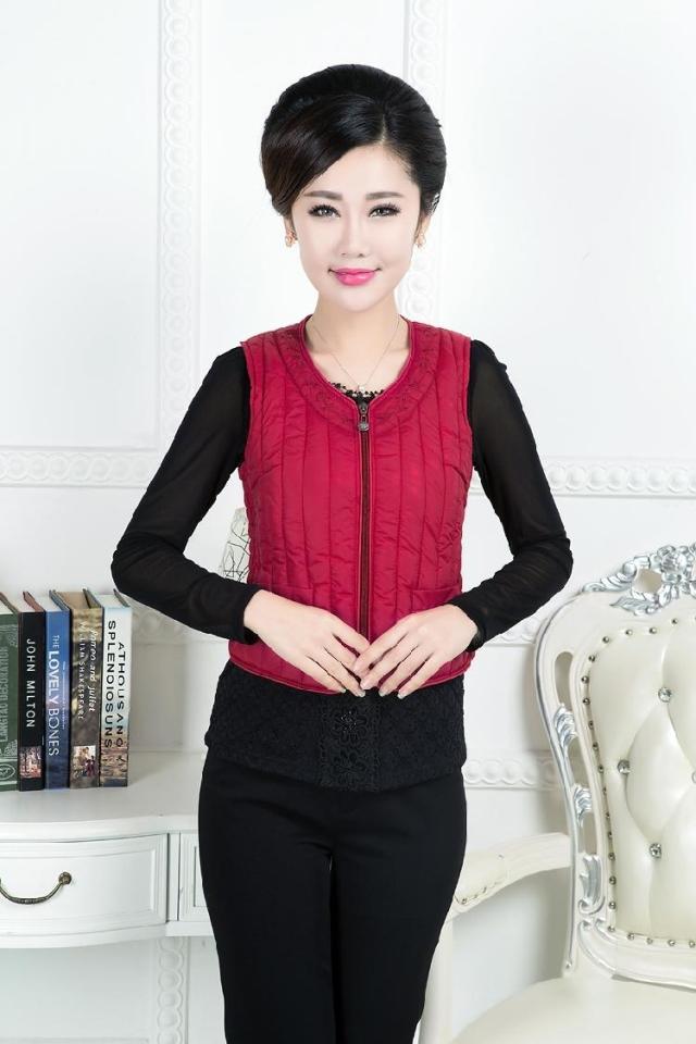 Phụ nữ trung niên và già xuống áo cotton ngắn đoạn mùa thu và mùa đông gile vest nữ