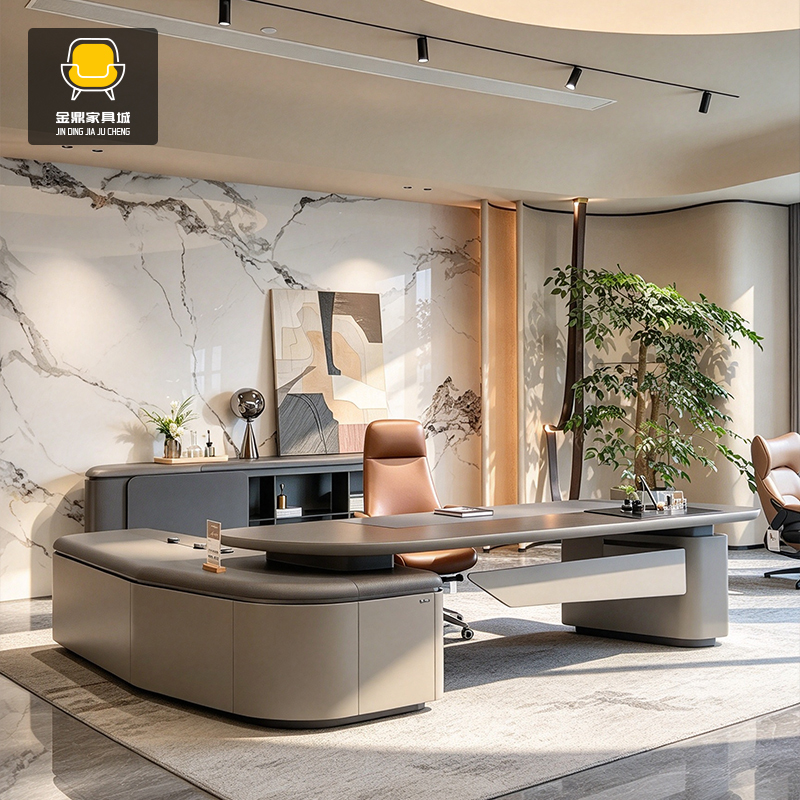 Light Luxury Modern Minimalist Executive Desk, Solid Wood Office Desk, L-Shaped Storage Boss Desk, High-End Manager Desk, Office Desk