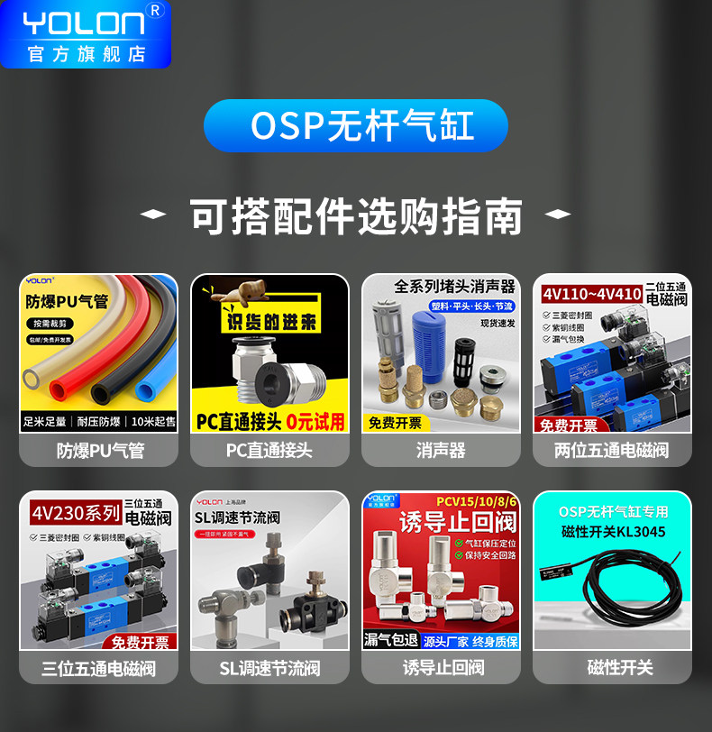 Цилиндр 无杆气缸osp高速机械式带导轨滑台p25/32/40-400-800-1500长行程 Yolon