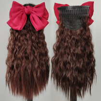 Bow wig ponytail 40cm upgrade disassembly long curly hair small pear flower roll identification comb type easy to wear