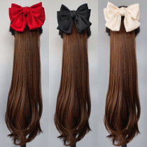 Bowknot ponytail female wig removal comb long straight hair 70cm wine red hairclip Velcro micro straight curly hair