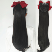 2021 upgrade comb disassembly bow ponytail wig identification long straight hair natural micro roll wine red hairclip fashion