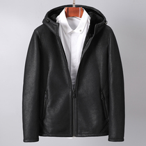 Original ecological leather hair one male real leather casual hooded fur jacket coat winter thick fur coat