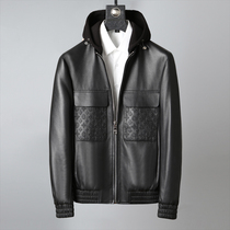 High luxury custom imported lambskin mens leather leather clothing detachable hat fashion casual leather jacket jacket