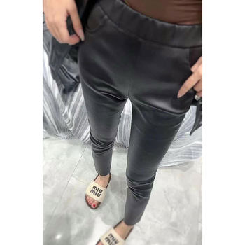 Versatile one-waist genuine leather elastic new style nine-point boot pants Versatile one-waist genuine leather elastic new style nine-point boot pants