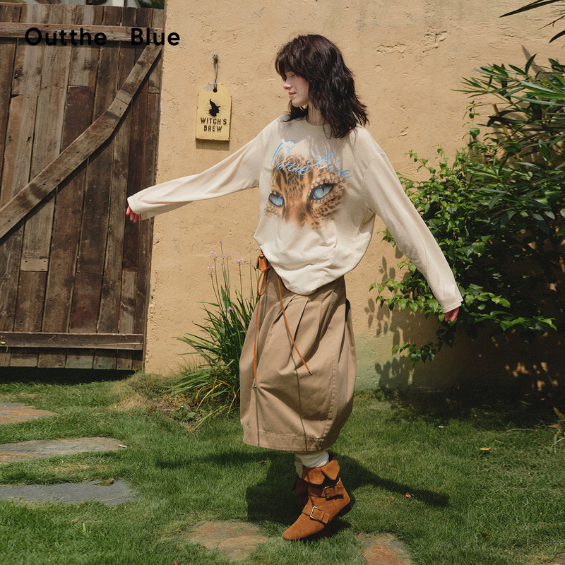 Outthe Blue Leopard Don'T Look at Me 2026 Autumn New Lyocell Retro Leopard Print Loose T-Shirt Outthe Blue Leopard Don'T Look at Me 2026 Autumn New Lyocell Retro Leopard Print Loose T-Shirt