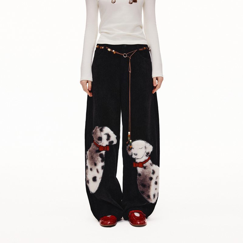 Outthe Blue "Spotted Gentleman" New Winter Patchwork Embroidered Twill Velvet Casual Wide-Leg Pants Outthe Blue "Spotted Gentleman" New Winter Patchwork Embroidered Twill Velvet Casual Wide-Leg Pants
