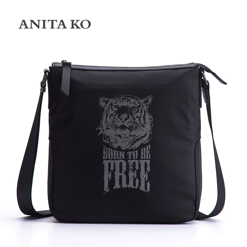 Hong Kong Single Shoulder Bag Men's Business Fashion Luxury Waterproof Oxford Cloth Black Personality Diagonal Cross Tiger Head Bag