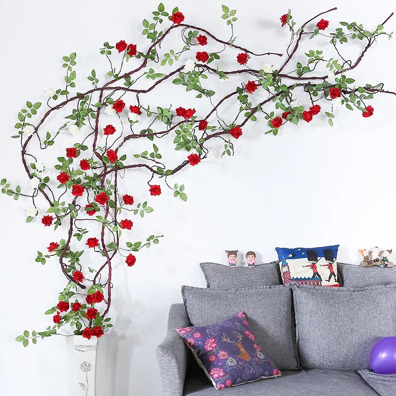Simulation Rose Tree Vine Flower Vine Background Wall Living Room Air Conditioning Water Pipe Balcony Decoration Fake Flowers Vines Vines