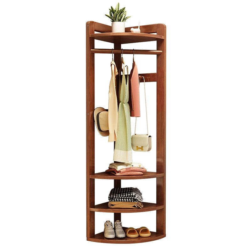 Угловой напольный держатель для одежды из массива дерева, экономящий пространство, простая полка для хранения, угловая вешалка для одежды