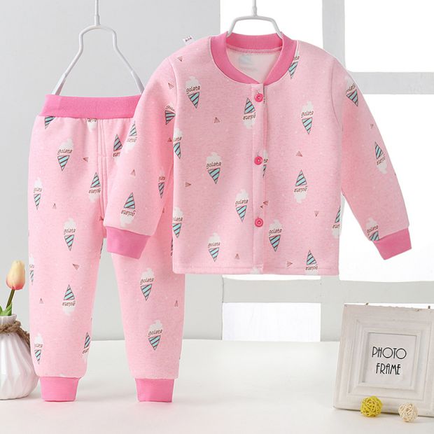 Trẻ em mặc đồ lót trẻ sơ sinh bộ đồ ngủ mùa thu và mùa đông Trẻ em quần áo ấm cộng với quần áo nhung bé trai và quần áo mùa thu đồ bộ cho bé gái 11 tuổi