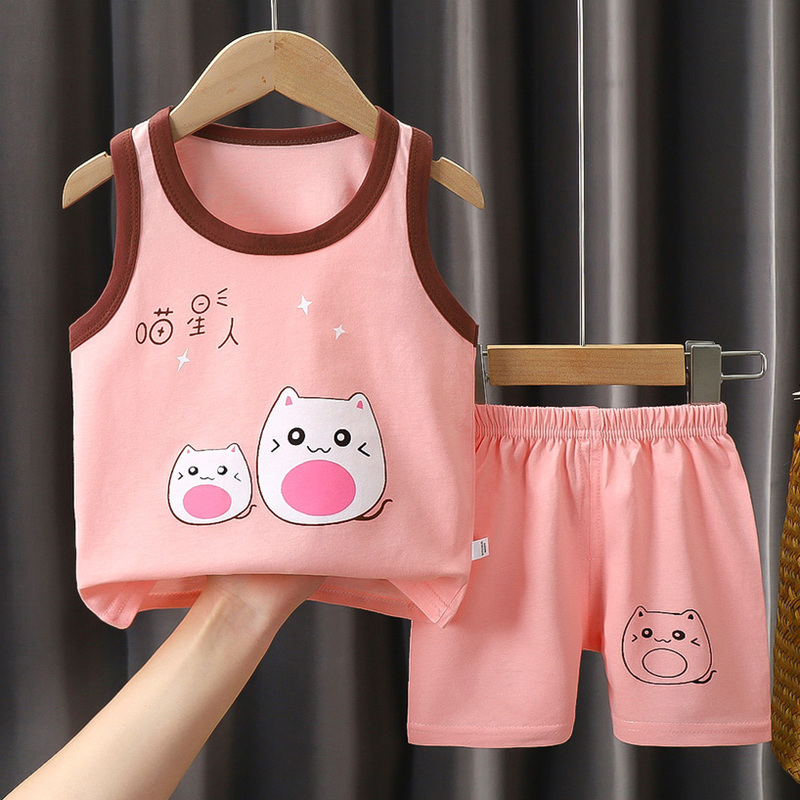 Summer Boys' Vest Set Girls' Casual Sleeveless Top Sportswear Children's Baby Pajamas Shorts Set Thin Summer Boys' Vest Set Girls' Casual Sleeveless Top Sportswear Children's Baby Pajamas Shorts Set Thin