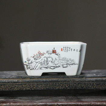 Square ceramic bonsai pot painted flower pot