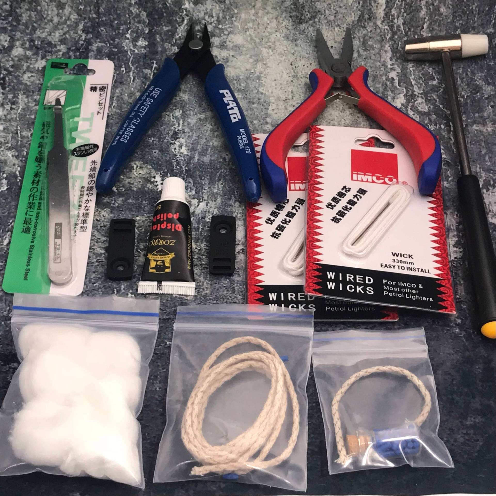 Copper-ZP kerosene lighter accessories cotton core shearing flint tweezers pointed-nose pliers repair consumables tools gift bag