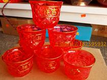 Buddhist supplies in front of the Buddha to worship the gods of wealth red cup water cup high foot glass crystal auspicious Cup