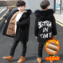 Boys winter coat cotton coat 2020 new middle and Big Boy autumn and winter long plus velvet padded cotton tide
