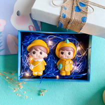 Raincoat little boy girl cute couple doll resin cake baking car decoration birthday gift
