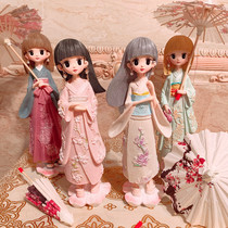 Cute pink girl new girl Japanese kimono and wind girl girl umbrella resin student gift ornaments
