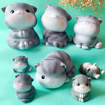 Cute and cute light beauty short gray little cat savings piggy bank car decoration student girl birthday gift