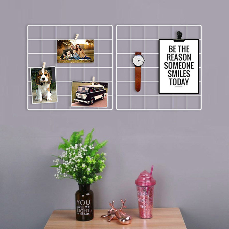 Creative Hanging Wall Iron Art Grid Photo Wall Ins Nordic Mesh Red Shelve Room bedroom Decorative Mesh Containing shelf