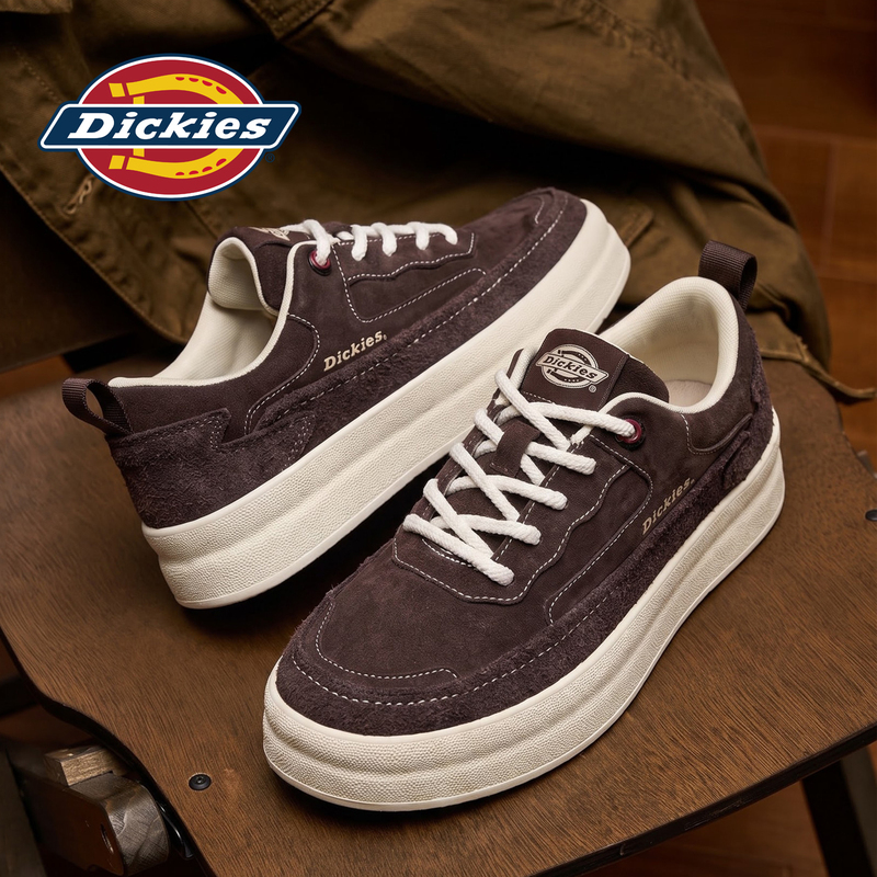 Dickies Genuine Leather Sneakers for Men, Autumn 2026 New Model, Wide Fit, Thick Sole, Height-Increasing Shoes, Men's Casual German Training Shoes
