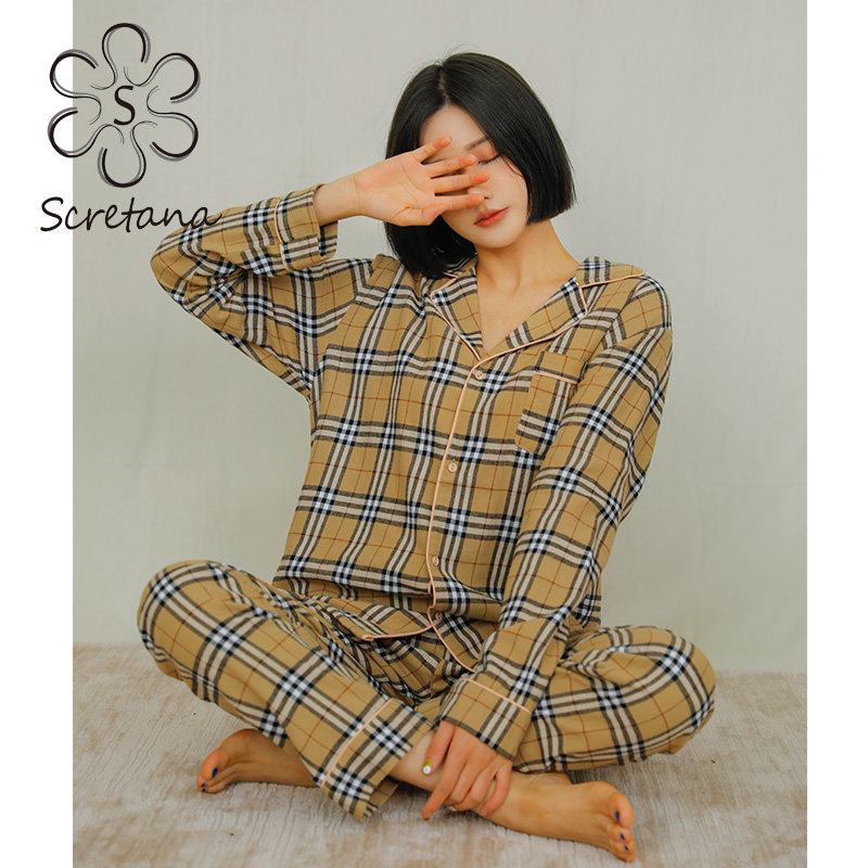 SCRETANA Anna's Secret Big Brand Brushed Cotton Plaid Homewear Set Couple Parent-child Spring and Autumn Pajamas