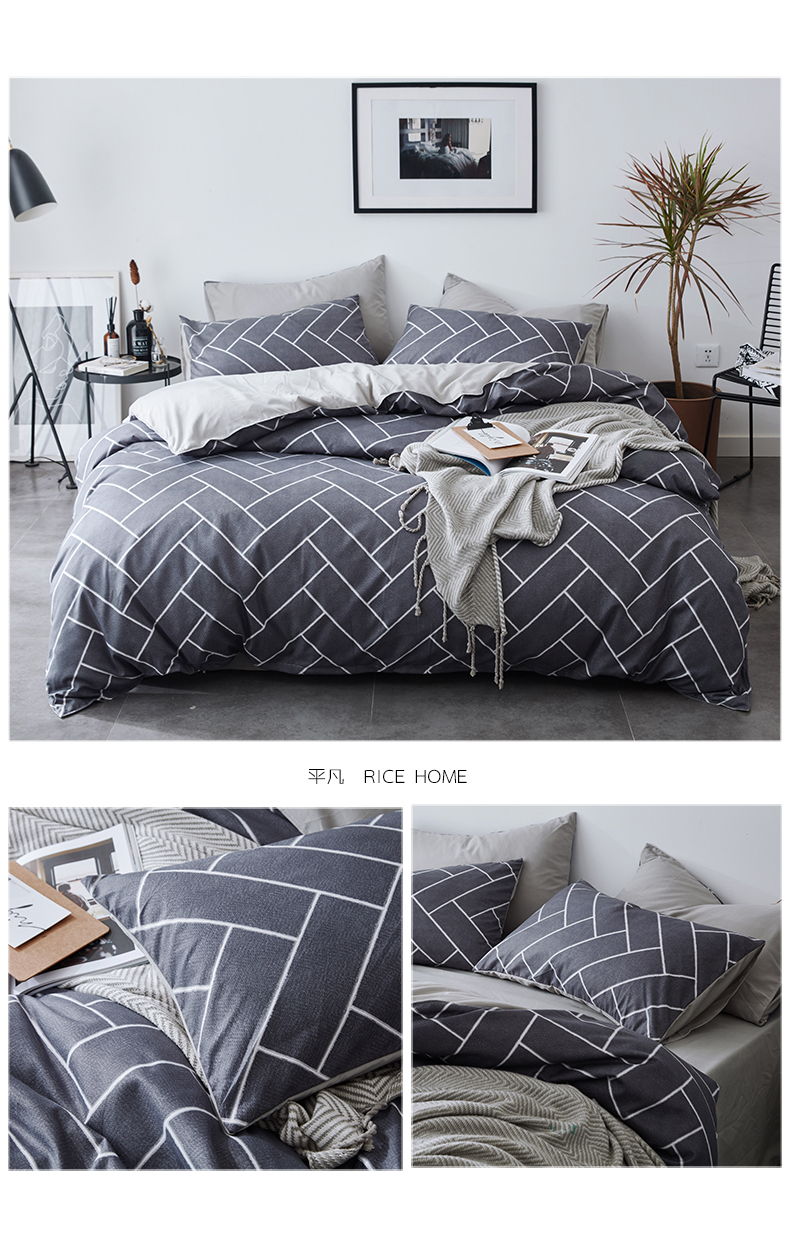 mạng nordic đỏ kẻ sọc chăn gia đình đơn giản bốn áp dụng tờ doanh nghiệp giường 4 ba mảnh giường nhám ins - Bộ đồ giường bốn mảnh mền gối