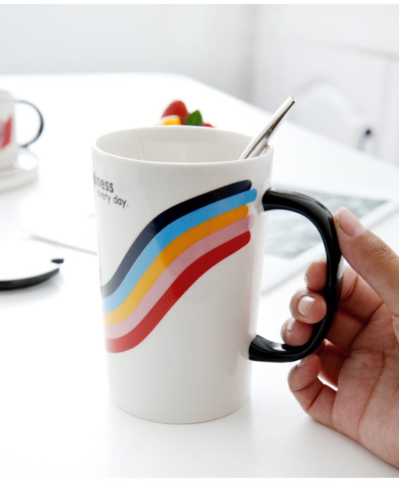 Creative ceramic cup ultimately responds cup home mark cup with cover spoon straw coffee cup cup men 's and women' s move trend