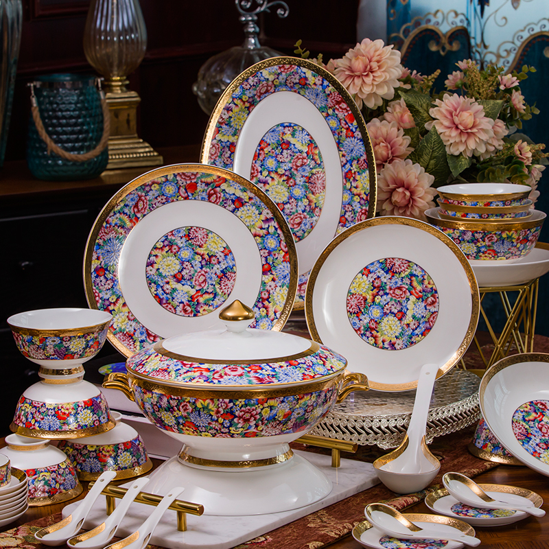 Tangshan ipads porcelain tableware suit dishes European - style 10 people with dish bowl suit western - style porcelain tableware suit the dishes
