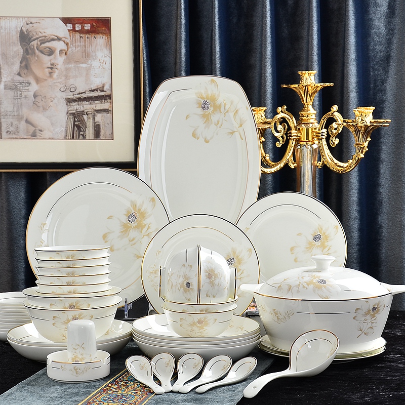 Tangshan ipads porcelain tableware dishes suit household combined European ceramic bowl chopsticks job simple Chinese dishes
