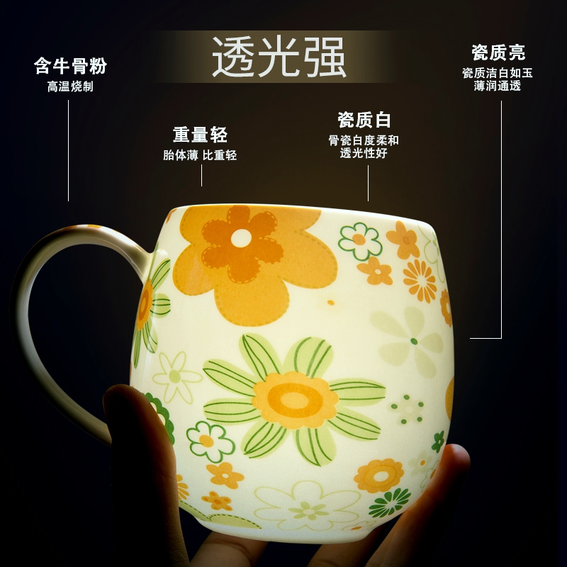 Ceramic cup with cover spoon, lovely female cup home beautiful tangshan Ceramic cup keller ipads porcelain cup ultra - thin