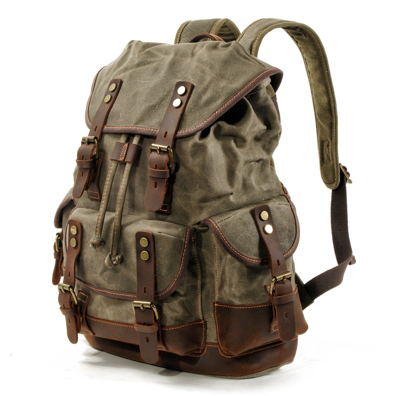 American Retro Pepper and Salt Backpack, Outdoor Military Style Waterproof Canvas Computer Bag, Travel and Leisure Men's Backpack