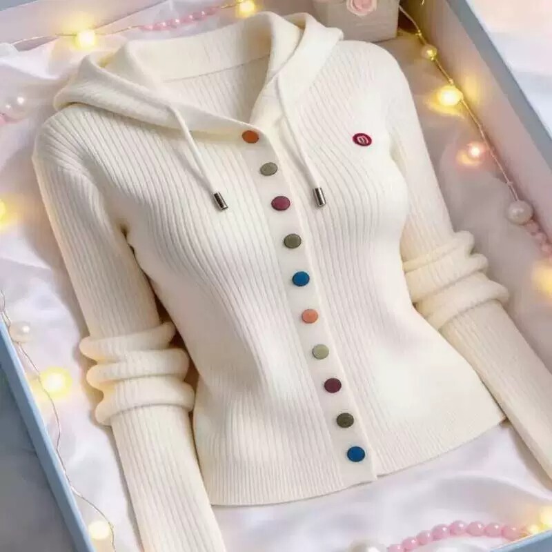 Autumn and Winter New Style Colorful Button Design Knit Sweater for Women, Versatile Ribbed Base Sweater, Dopamine Knit Sweater Autumn and Winter New Style Colorful Button Design Knit Sweater for Women, Versatile Ribbed Base Sweater, Dopamine Knit Sweater