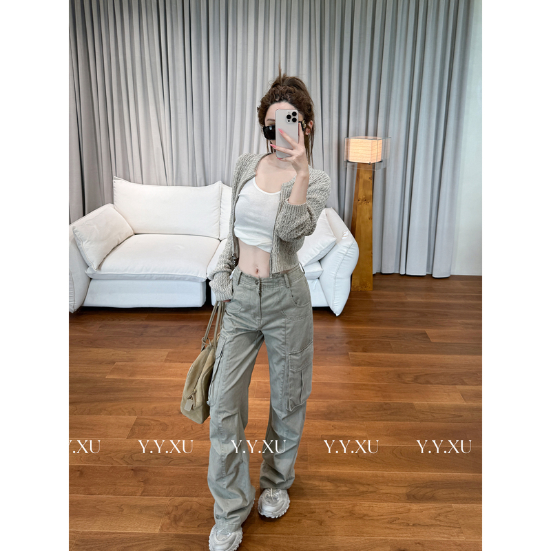 Yuan Yuan [Work Pants] Straight-Leg Cargo Pants for Women, Autumn Multi-Pocket Commuting Loose Casual Pants # 26Xk0453