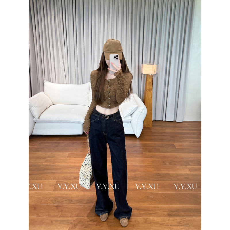 Xu Yuanyuan [Power Pants] Denim Raw-Cowhide Straight-Leg Wide-Leg Fashionable Commuting Versatile Jeans # 26Nk0454