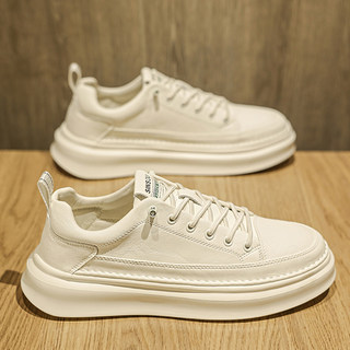 Men's Shoes 2026 New Spring Genuine Leather Versatile Casual Leather Shoes Men's Thick-Soled Height-Increasing Sports Mcqueen White Sneakers