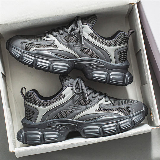 Men's shoes 2025 new autumn youth sports and leisure running Internet celebrity popular black heightening thick-soled dad shoes