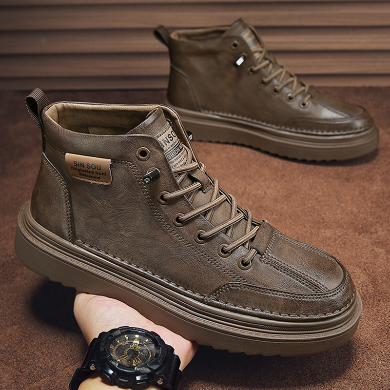 MARTIN BOOTS MENS 2024 NEW AUTUMN AND WINTER HIGH-TOP LEATHER CASUAL LEATHER SHOES WINTER FLEECE BRITISH STYLE CARGO BOOTS
