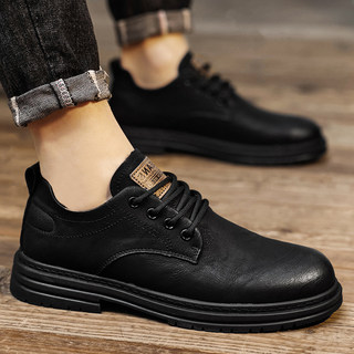 Men's Leather Shoes, Spring 2026 Model, Genuine Leather, British Style, Business Casual, Black, Sporty, Soft Sole, Low-Top Martin Shoes