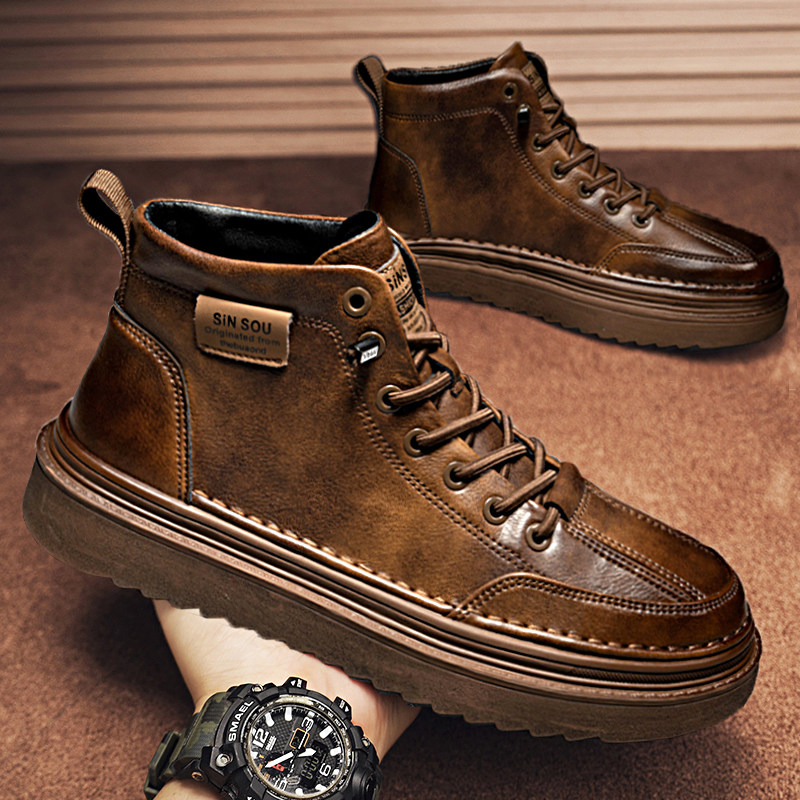 MARTIN BOOTS MENS 2024 NEW AUTUMN AND WINTER HIGH-TOP LEATHER CASUAL LEATHER SHOES WINTER FLEECE BRITISH STYLE CARGO BOOTS