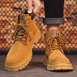 Martin Boots for Men, 2025 New Winter Mid-Top Indestructible Yellow Boots, High-Top Genuine Leather Retro American Work Shoes