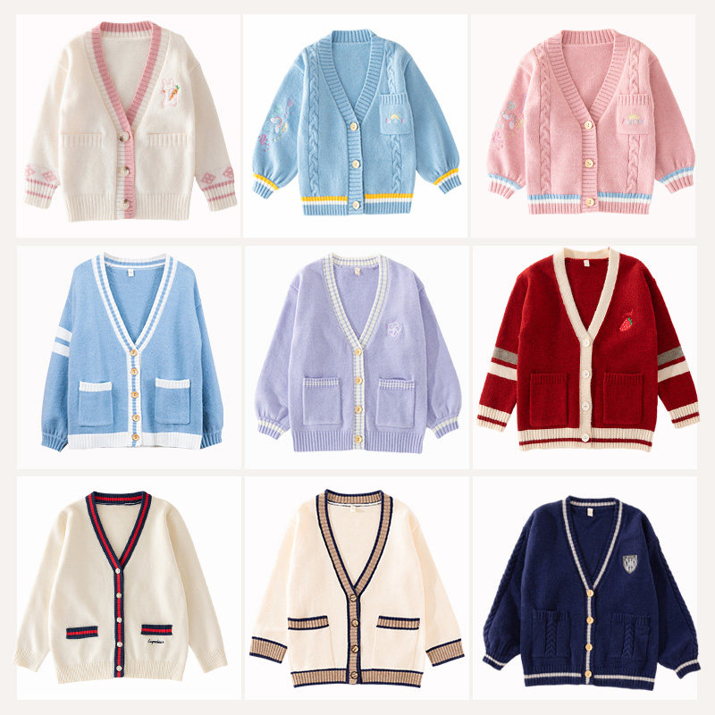 Girl Cardiovert Sweatshirt Spring Autumn Blouse Children Academy Wind Jacket Girl Jk Uniformed Female Large Boy Needle Weaselwear Spring Clothing